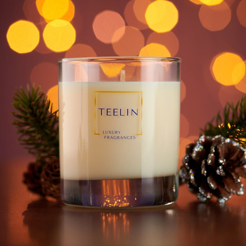 Teelin candle with pine cones and fir needles.