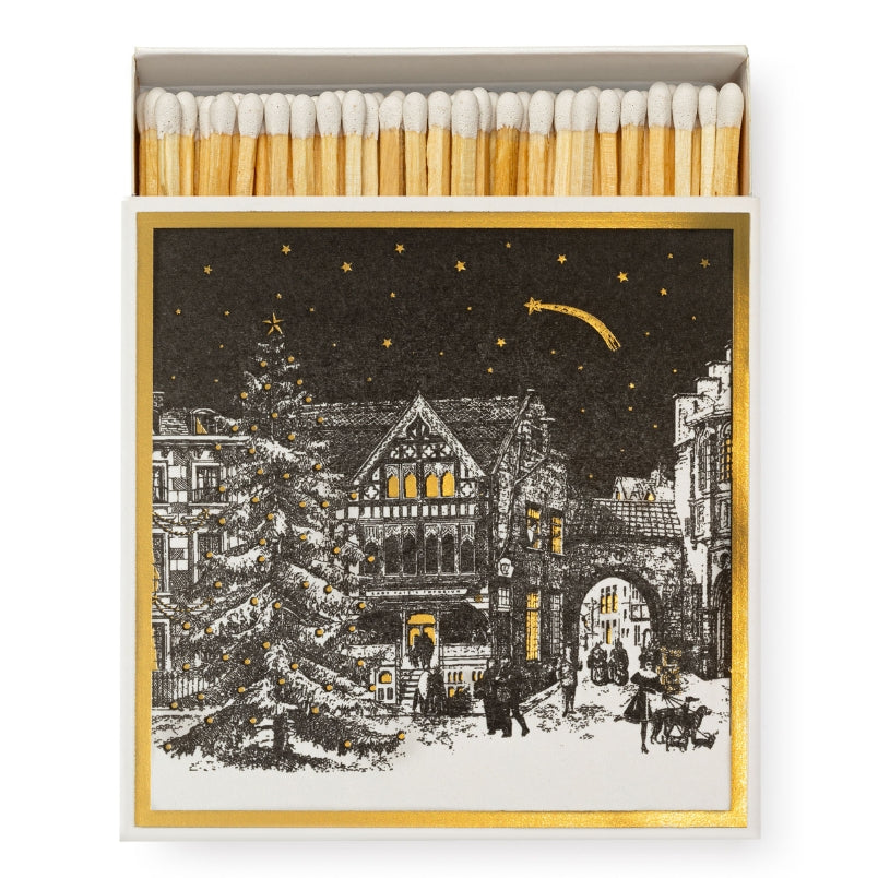 Luxury white matches in a square matchbox featuring the Starry Night design.